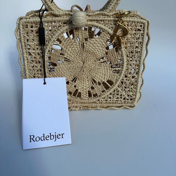 Rodebjer Palm Bag Handwoven Raffia Floral Structured Handbag Natural Canvas NWT - Picture 16 of 16